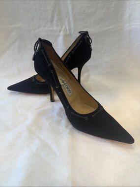 Jimmy Choo Black Suede Pointed-Toe Tie-Back Heels
